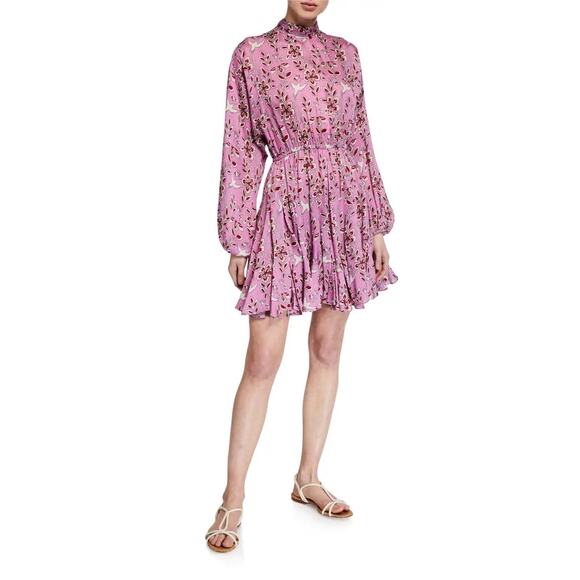 RHODE Dresses & Skirts - RHODE NWT Caroline Pink Eden Floral Bird Mini Dress Dolman Sleeve XS